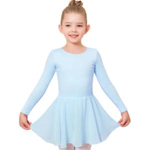 Stelle Ballet Leotards for Girls Long Sleeve Toddler Dance Leotard Outfits with Skirt Classic(Little/Big Kid)(Blue)