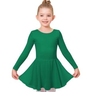 Stelle Ballet Leotards for Girls Long Sleeve Toddler Dance Leotard Outfits with Skirt Classic(Little/Big Kid)(Green)