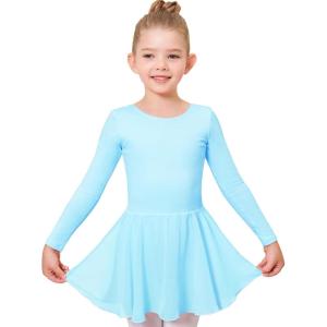 Stelle Ballet Leotards for Girls Long Sleeve Toddler Dance Leotard Outfits with Skirt Classic(Little/Big Kid)(Pool Blue)