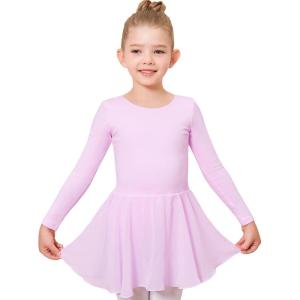 Stelle Ballet Leotards for Girls Long Sleeve Toddler Dance Leotard Outfits with Skirt Classic(Little/Big Kid)(Purple)