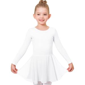 Stelle Ballet Leotards for Girls Long Sleeve Toddler Dance Leotard Outfits with Skirt Classic(Little/Big Kid)(White)