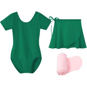 Stelle Ballet Leotards for Girls Toddler Dance Dress Outfit Combo with Skirt and Tights (Toddler/Little Kid/Big Kid)(1-green)