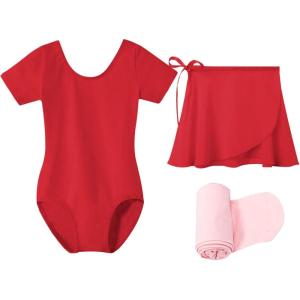 Stelle Ballet Leotards for Girls Toddler Dance Dress Outfit Combo with Skirt and Tights (Toddler/Little Kid/Big Kid)(1-red)