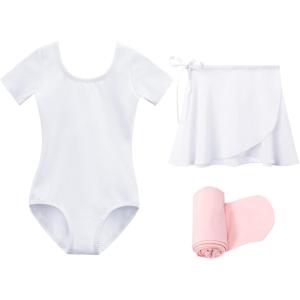 Stelle Ballet Leotards for Girls Toddler Dance Dress Outfit Combo with Skirt and Tights (Toddler/Little Kid/Big Kid)(1-white)