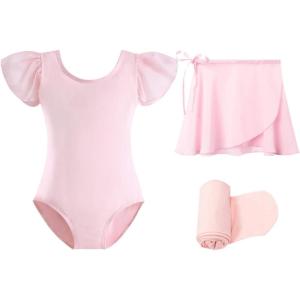 Stelle Ballet Leotards for Girls Toddler Dance Dress Outfit Combo with Skirt and Tights (Toddler/Little Kid/Big Kid)(3-ballet Pink (Ruffle Sleeve))