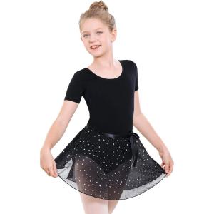 Stelle Ballet Leotards for Girls Toddler Dance Dress Outfit Combo with Skirt and Tights (Toddler/Little Kid/Big Kid)(4-black (Shiny Skirt))