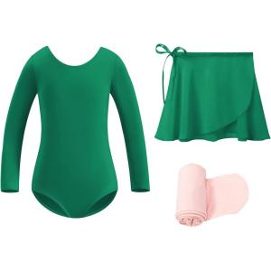 Stelle Ballet Leotards for Girls Toddler Dance Dress Outfit Combo with Skirt and Tights (Toddler/Little Kid/Big Kid)(Green)