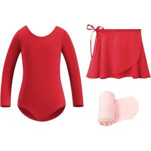 Stelle Ballet Leotards for Girls Toddler Dance Dress Outfit Combo with Skirt and Tights (Toddler/Little Kid/Big Kid)(Red)