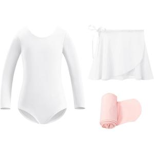Stelle Ballet Leotards for Girls Toddler Dance Dress Outfit Combo with Skirt and Tights (Toddler/Little Kid/Big Kid)(White)