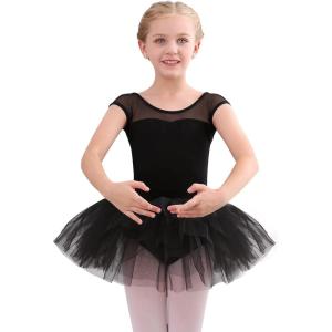 Stelle Ballet Leotards for Girls Toddler Leotard with Tutu Skirt Dance Tutu Dress (Little/Big Kid)(01-black)
