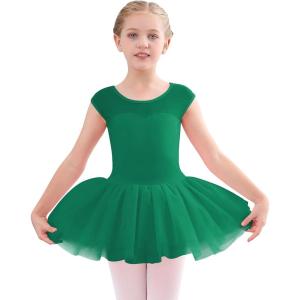 Stelle Ballet Leotards for Girls Toddler Leotard with Tutu Skirt Dance Tutu Dress (Little/Big Kid)(01-green)