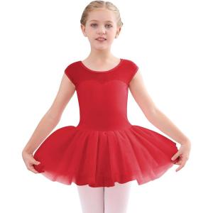 Stelle Ballet Leotards for Girls Toddler Leotard with Tutu Skirt Dance Tutu Dress (Little/Big Kid)(01-red)