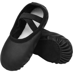 Stelle Ballet Shoes for Girls Boys Close-Fit PU Professional Dance Slippers for Toddler/Little Kid/Big Kid(Black)