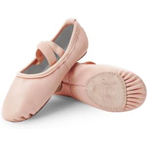 Stelle Ballet Shoes for Girls Dance Slippers Genuine Leather Ballerina Shoes for Toddler/Little Kid/Big Kid(Ballet Pink (No-tie))