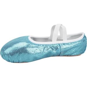 Stelle Ballet Shoes for Girls Glitter | Metallic Faux Leather Ballet Slippers Dance Shoes for Toddler/Little/Big Kids(Blue)