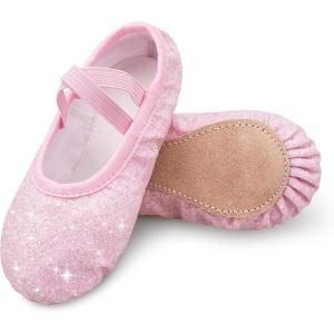 Stelle Ballet Shoes for Girls Glitter | Metallic Faux Leather Ballet Slippers Dance Shoes for Toddler/Little/Big Kids(Dusty Pink)