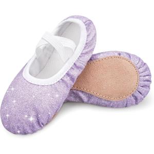 Stelle Ballet Shoes for Girls Glitter | Metallic Faux Leather Ballet Slippers Dance Shoes for Toddler/Little/Big Kids(Purple Glitter)