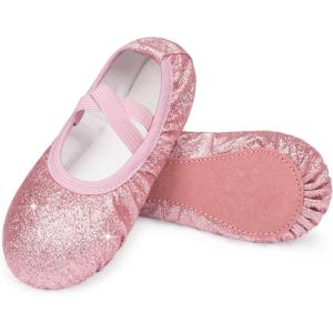 Stelle Ballet Shoes for Girls Glitter | Metallic Faux Leather Ballet Slippers Dance Shoes for Toddler/Little/Big Kids(Rose Glitter)