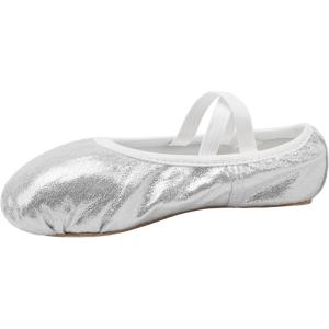 Stelle Ballet Shoes for Girls Glitter | Metallic Faux Leather Ballet Slippers Dance Shoes for Toddler/Little/Big Kids(Silver)