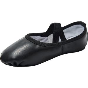 Stelle Ballet Shoes for Girls Soft Leather Dance Slippers Ballerina(Black)