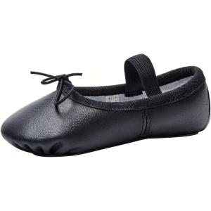 Stelle Ballet Shoes for Girls Toddler Genuine Leather Ballet Dance Slippers for Toddler/Little/Big Kids/Boys(Black)