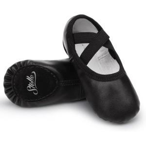 Stelle Ballet Shoes for Girls Women PU Leather Dance Slippers Boys Ballerina Shoes for Toddler/Little Kid/Big Kid/Women(Black)