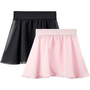 Stelle Ballet Skirts for Girls Toddler Dance Skirt Chiffon Kids Ballet Wrap Skirts(03-black+pink(pull On))