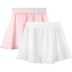 Stelle Ballet Skirts for Girls Toddler Dance Skirt Chiffon Kids Ballet Wrap Skirts(03-pink+white((pull On))
