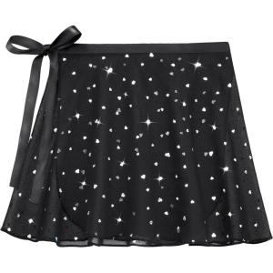 Stelle Ballet Skirts for Girls Toddler Dance Skirt Chiffon Kids Ballet Wrap Skirts(04-black Shiny Skirt (Ad Tie))