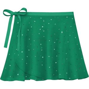 Stelle Ballet Skirts for Girls Toddler Dance Skirt Chiffon Kids Ballet Wrap Skirts(04-green Shiny Skirt(ad Tie))