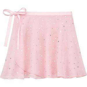Stelle Ballet Skirts for Girls Toddler Dance Skirt Chiffon Kids Ballet Wrap Skirts(04-pink Shiny Skirt (Ad Tie))