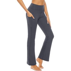 Stelle Bootcut Yoga Pants with Pockets for Women 30″ Wide Leg Pants High Waist Tummy Control Workout Yoga Pants(30″ Grey)