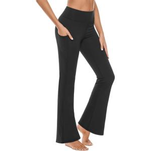 Stelle Bootcut Yoga Pants with Pockets for Women 30″ Wide Leg Pants High Waist Tummy Control Workout Yoga Pants(Brushed Buttery Soft-black)