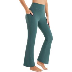 Stelle Bootcut Yoga Pants with Pockets for Women 30″ Wide Leg Pants High Waist Tummy Control Workout Yoga Pants(Canal Green)