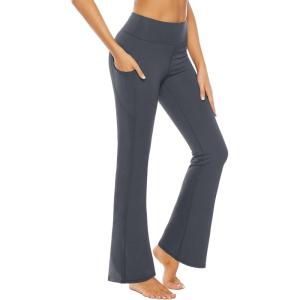 Stelle Bootcut Yoga Pants with Pockets for Women 30″ Wide Leg Pants High Waist Tummy Control Workout Yoga Pants(Grey)