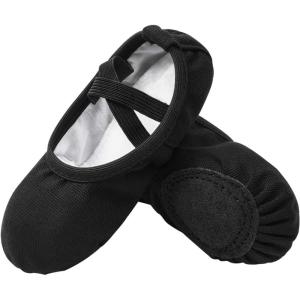 Stelle Canvas Ballet Shoes Toddler Girls Ballet Slippers No-Tie Boys Dance Shoes(Black)