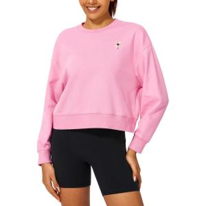Stelle Cropped Sweatshirt for Women Crewneck Pullover Tops Oversized Long Sleeve Lightweight Casual Cotton Sweat Shirts(Bubblegum)