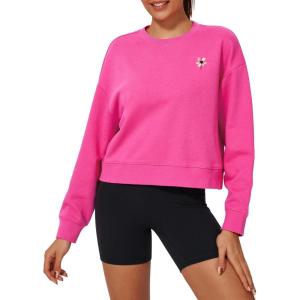 Stelle Cropped Sweatshirt for Women Crewneck Pullover Tops Oversized Long Sleeve Lightweight Casual Cotton Sweat Shirts(Cosmopolitan)