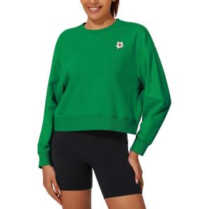 Stelle Cropped Sweatshirt for Women Crewneck Pullover Tops Oversized Long Sleeve Lightweight Casual Cotton Sweat Shirts(Kelly Green)