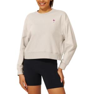 Stelle Cropped Sweatshirt for Women Crewneck Pullover Tops Oversized Long Sleeve Lightweight Casual Cotton Sweat Shirts(Oat Milk)