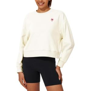 Stelle Cropped Sweatshirt for Women Crewneck Pullover Tops Oversized Long Sleeve Lightweight Casual Cotton Sweat Shirts(Off-white)