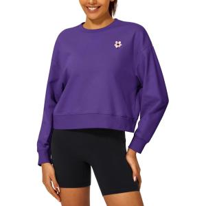 Stelle Cropped Sweatshirt for Women Crewneck Pullover Tops Oversized Long Sleeve Lightweight Casual Cotton Sweat Shirts(Purple)