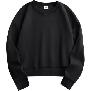 Stelle Cropped Sweatshirts for Women Cotton Long Sleeve Crop Tops Crewneck Pullover Oversized Sweater(Black)