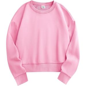 Stelle Cropped Sweatshirts for Women Cotton Long Sleeve Crop Tops Crewneck Pullover Oversized Sweater(Bubblegum)