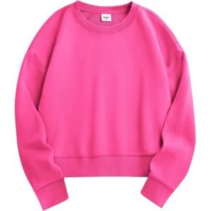 Stelle Cropped Sweatshirts for Women Cotton Long Sleeve Crop Tops Crewneck Pullover Oversized Sweater(Cosmopolitan)