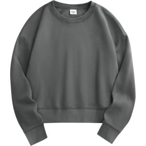 Stelle Cropped Sweatshirts for Women Cotton Long Sleeve Crop Tops Crewneck Pullover Oversized Sweater(Dark Grey)