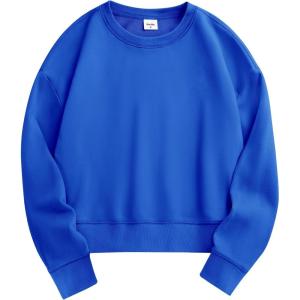 Stelle Cropped Sweatshirts for Women Cotton Long Sleeve Crop Tops Crewneck Pullover Oversized Sweater(Electric Blue)