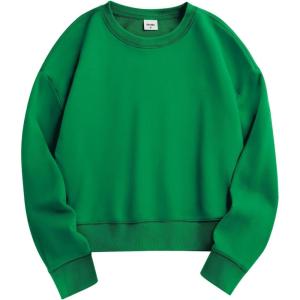 Stelle Cropped Sweatshirts for Women Cotton Long Sleeve Crop Tops Crewneck Pullover Oversized Sweater(Kelly Green)