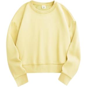 Stelle Cropped Sweatshirts for Women Cotton Long Sleeve Crop Tops Crewneck Pullover Oversized Sweater(Pina Colada)