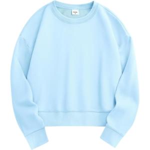 Stelle Cropped Sweatshirts for Women Cotton Long Sleeve Crop Tops Crewneck Pullover Oversized Sweater(Sky Blue)